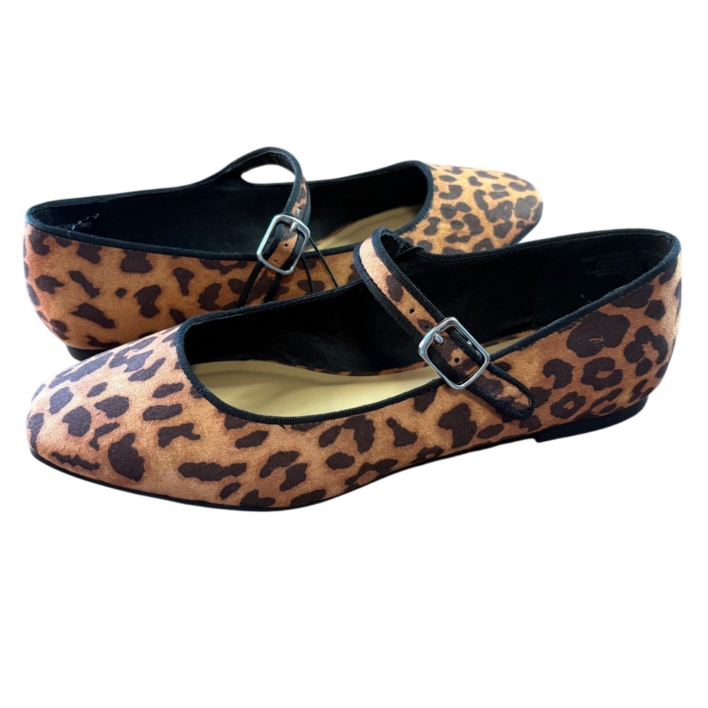 Time and Tru Mary Jane Flats Womens 6.5 Leopard Print Buckle Strap NEW